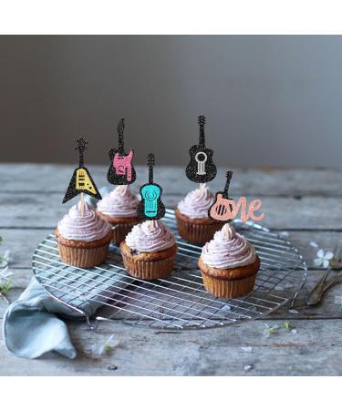 24 Pack Guitar Cupcake Toppers Glitter Guitar Rock Cake Picks Musical Instrument Guitar First Birthday Cake Decorations for 1st Birthday Baby Shower Theme Birthday Party Supplies - Buy Online on GoSupps.com