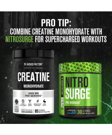 Jacked Factory NITROSURGE Pre Workout Supplement - Endless Energy Instant Strength (Cherry Limeade 60sv) Creatine Monohydrate Supplement (Unflavored 85sv) - Buy Online on GoSupps.com