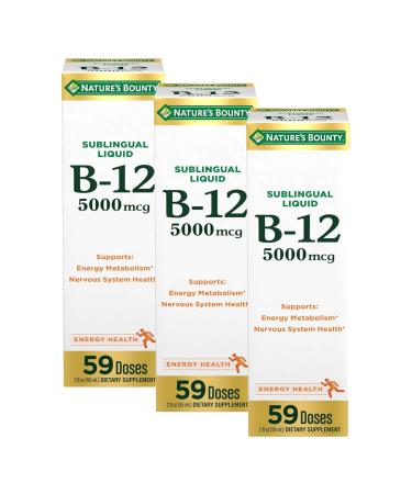 Nature's Bounty Vitamin B12 5000 mcg Sublingual Liquid Cardiovascular Health & Cellular Energy Support 2 Fl Oz (1 Count) (Pack of 3) 2 Fl Oz (Pack of 3)