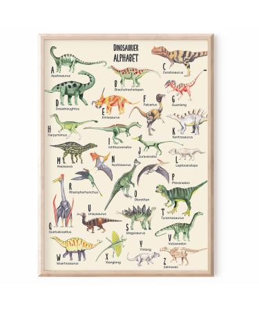 Meinbaby123 ABC Dino Poster Kinderzimmer DIN A2 |Dinosaur Poster Alphabet Learning Poster |Pictures children's room for boys |Dino decoration children's room (dino abc poster - 1)