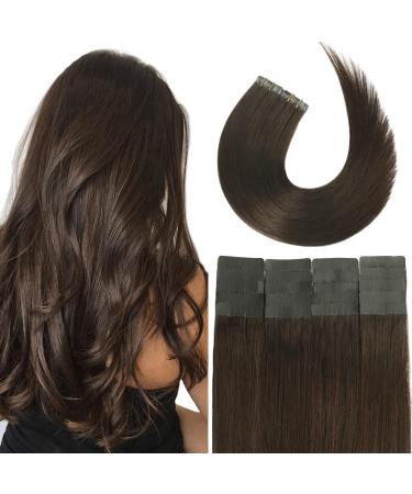 Tape in Brazilian Human Hair Extensions 100% Remy Human Hair Glue in Extensions Balayage Seamless Silky Straight Skin Weft Hair(18Inch #2 Dark Brown 20pcs 40g)