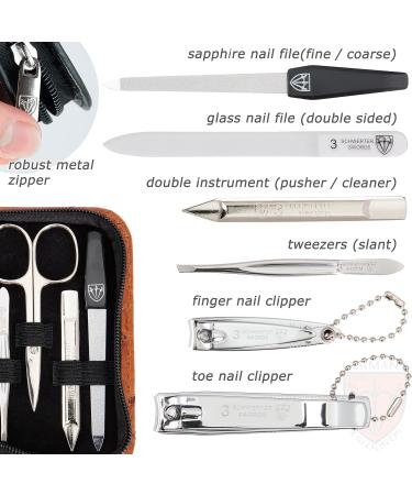 3 Swords Germany - brand quality 8 piece manicure pedicure grooming kit with glass nail file (483) COGNAC - OSTRICH IMITATION - Buy Online on GoSupps.com