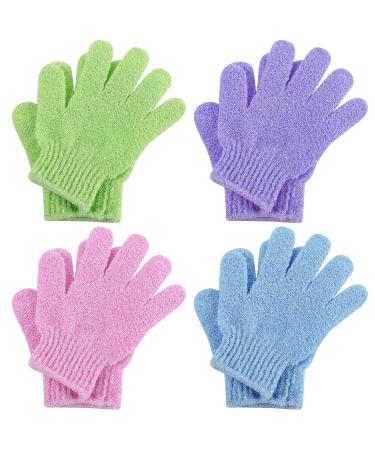 WIFUN 8 PCS Exfoliating Gloves Body Scrub Gloves Deep Body Exfoliator Mitt Dead Skin Remover Shower Scrubbing Gloves for Women and Men (Green blue pink Purple)