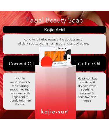 Kojie San Skin Brightening Soap - Original Kojic Acid for Dark Spots - 3 Bars 65g with Coconut & Tea Tree Oil - Buy Online on GoSupps.com