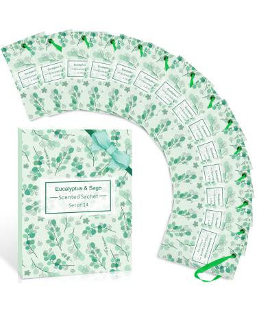 SCENT-HI fragrance bags made of premium eucalyptus sage sage for clothing fragrant end for drawers cupboards rooms wardrobes cars (14 bags)