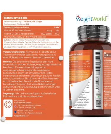 Buy Vitamin D3 K2 2000 IU - 365 Vegan Tablets | Natural Lichen Source | 2-Year Supply | Weightworld - Buy Online on GoSupps.com