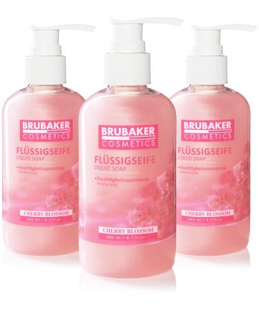 BRUBAKER BRUBAKER Cosmetics Liquid Soap - Cherry Blossom - For Hygienically Clean Hands - Extra Gentle Formula and Hydrates - Pack of 3 x 240 ml