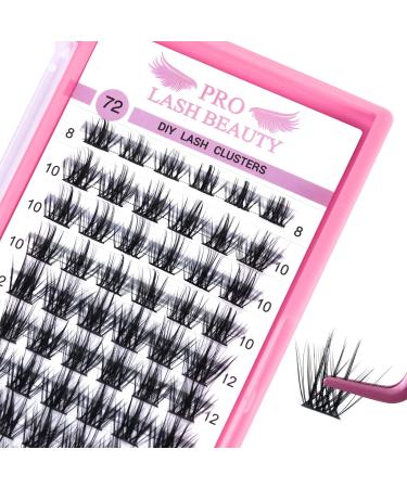 Cluster Lashes 72 Pcs Lash Clusters DIY Eyelash Extension Individual Lashes Attraction D-8-16 mix Thin Band Easy to Apply at home Lashes 8-16 mix Attraction