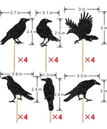 Leetaivie 24Pcs Black Glitter Crow Dessert Cupcake Toppers - Featured Halloween Themed Party Cake Topper (black) - Buy Online on GoSupps.com