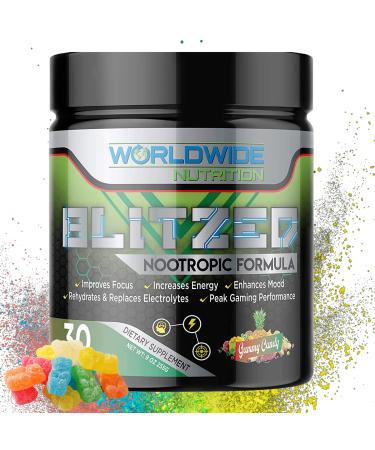 Worldwide Nutrition Blitzed Nootropic Formula - All Natural Energy Drink Mix Powder - Brain Supplements for Memory and Focus - Enhanced Focus and Energy Supplement- Gummy Candy Flavor - 30 Servings
