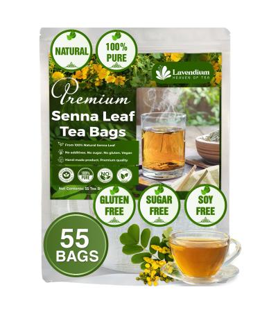 Lavendium Premium 55 Senna Leaf Tea Bags 100% Natural & Pure from Senna Leaves. Loose Leaf Senna Herbal Tea Made with Natural Material Tea Bags. No Sugar No Caffeine No Gluten Vegan. Senna 55 Bags