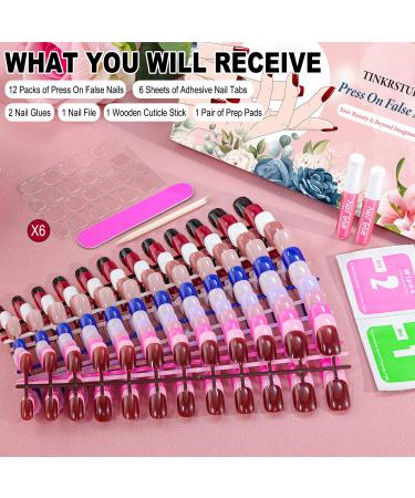 288PCS Solid Color Glossy Short Square False Press On Nails Kit with Stickers and Prep Tools - Pack 5 - Buy Online on GoSupps.com