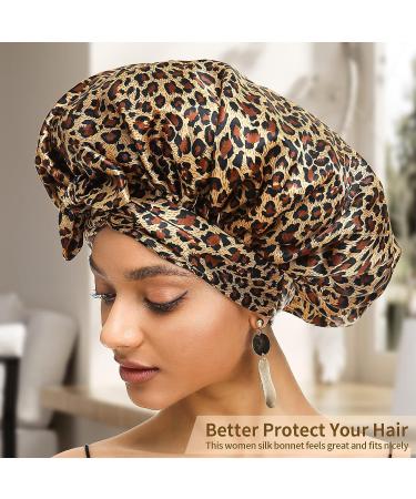 Satin Bonnet for Women | Silk Hair Wrap for Sleeping | Curly Hair Bonnet for Black Women | Leopard Print Satin Bonnet - Buy Online on GoSupps.com
