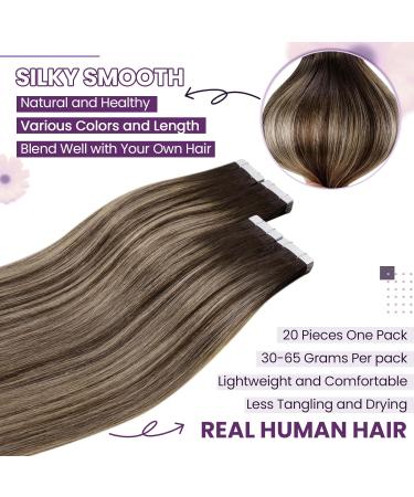 LAAVOO Real Hair Tape Extensions - Brown Balayage Dark Brown Ombre 40cm Seamless 20PCs - Premium Quality Hair Tapes - Buy Online on GoSupps.com