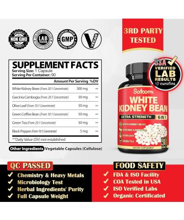 Buy 6 in 1 White Kidney Bean Extract Capsules - 90 Count for Carb Control | Extra Blend with Olive Leaf Green Coffee & Green Tea - 3 Month Supply - Buy Online on GoSupps.com