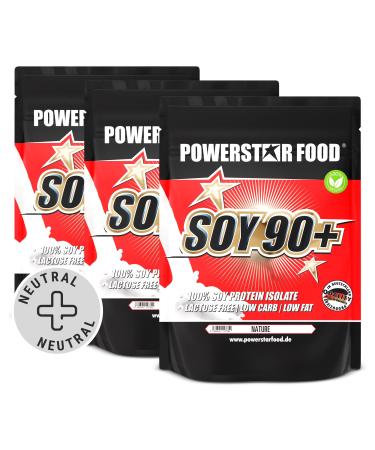 Powerstar Soy 90+ |3kg soy protein isolate without sweetener & without aroma |Made in Germany |Genetic engineering unchanged |Protein powder with 93% protein i.tr.|Vegan & Lactose -free |Nature Nature 1 kg (3 pack)