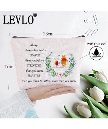 LEVLO Braver Stronger Smarter Zippered Cosmetic Bag for Women & Girls | Stylish Winnie Bag - Shop Internationally - Buy Online on GoSupps.com