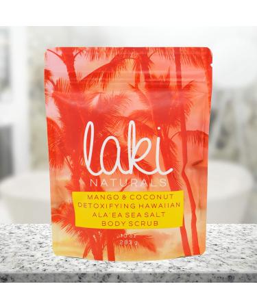 Laki Naturals Sea Salt Body Scrub | Exfoliating Dead Sea Salt & Volcanic Clay Detox Scrub - 10oz Mango & Coconut - Buy Online on GoSupps.com