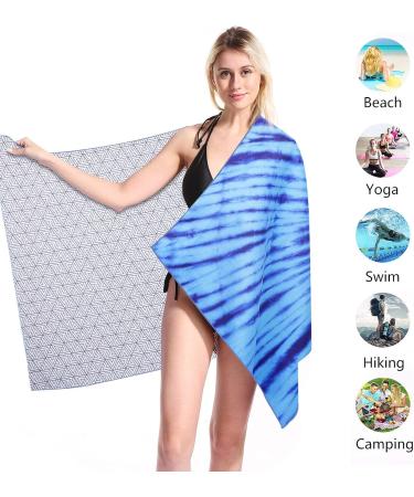 Sandproof Microfiber Beach Towel Blanket - Quick Dry Compact Outdoor Camping Travel Swim Mat - Blue Tie Dye 60x32 - Personalized Gift for Adults - Buy Online on GoSupps.com