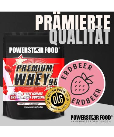 Powerstar Premium Whey 90 - 90% Protein Whey Powder (850g) | Low Carb Strawberry Flavor | Made in Germany | 55% CFM Whey Isolate & 45% CFM Concentrate - Buy Online on GoSupps.com