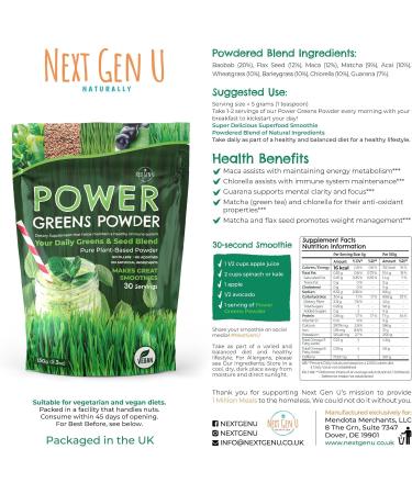 NGU Super Greens Powder 150g: Vegan Clean Detox Superfood | Antioxidant Immune Support Supplement with Vitamin C, A, Calcium & Potassium - Buy Online on GoSupps.com