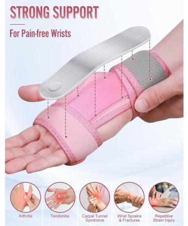 SUEH DESIGN Carpal Tunnel Wrist Brace Night Support | Adjustable Wrist Wrap for Tendonitis, Arthritis & Pain Relief | Pink Right Hand Splint - Buy Online on GoSupps.com