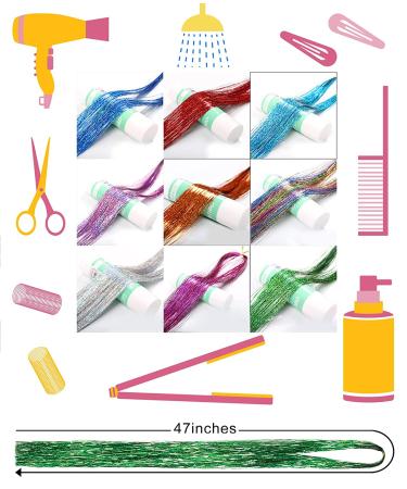 Sparkling Hair Tinsel Kit - 47 Inches, 2400 Strands, 12 Colors - Perfect for Christmas, New Year, Halloween, and Cosplay Parties - Includes 3 Tools - Buy Online on GoSupps.com
