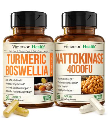 Boswellia Turmeric Curcumin Supplement + Nattokinase Supplement Bundle Supports Joint & Heart Health Healthy Circulation & Smooth Flow with Ginger Organic Turmeric Powder & Nattokinase 4000FU