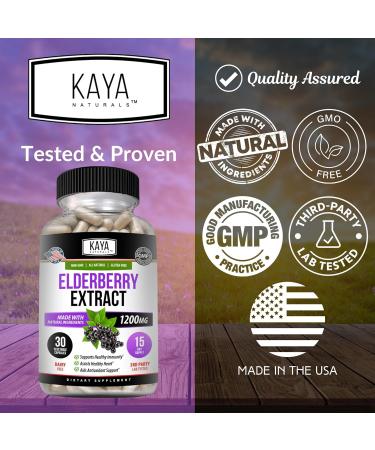 Kaya Naturals Elderberry Immune Support - Elderberry Extract Rich Antioxidant Premium Vitamins 1200mg Immune System Booster Sambucus Capsules - 30 Count 30 Count (Pack of 1) - Buy Online on GoSupps.com