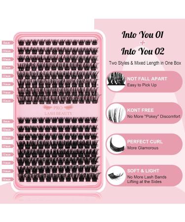 192 Pcs Lash Clusters 2 Styles Mixed Cluster Lashes DIY Eyelash Extensions Eyelash Cluster Extension DIY Individual Lashes Super Thin Band Soft and Easy to Wear (Into You-01+Into You-02 D-Mix) 8-16mix(192PCS)D Curl Into You-01+Into You-02 - Buy Online on GoSupps.com