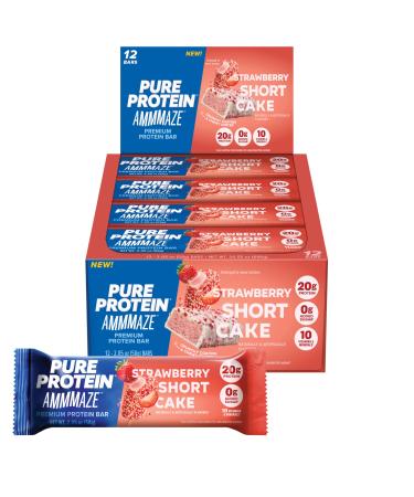 Pure Protein AMMMAZE Strawberry Shortcake Protein Bars (12 ct) 20g High Protein No Added Sugar - Strawberry Meal Replacement Bar - On the Go Snacks