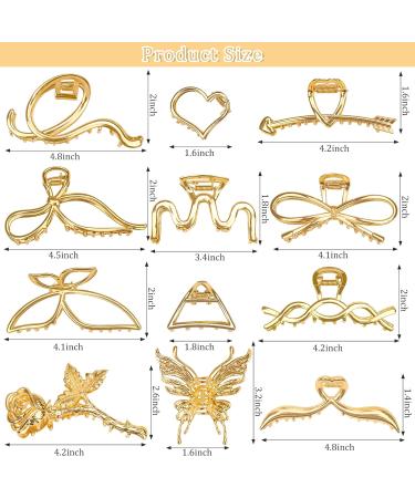 12 Pack Metal Large Hair Claw Clips - Non-Slip Gold Hair Clips for Thick, Thin, and Long Hair - Fashionable Styling Accessories for Women and Girls - Buy Online on GoSupps.com