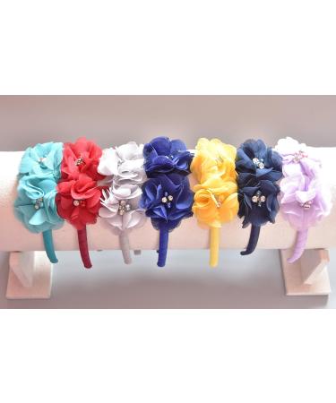 PrettyBoutique Chiffon Pearl Rhinestone Flowers Girls Alice Headband Hair Band (Navy) - Buy Online on GoSupps.com