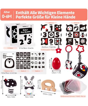 Hahaland Baby Toys 0-6 Months | 30 TLG Black & White Educational Set | Montessori Fabric Book & Stroller Toys | Brain Development Gift - Buy Online on GoSupps.com