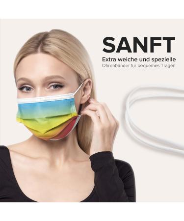 HARD 50pc Disposable Face Masks Made in Germany | CE Certified Triple Layer Filtration 99.78% | Elastic Earloops | Rainbow Classic Design - Buy Online on GoSupps.com