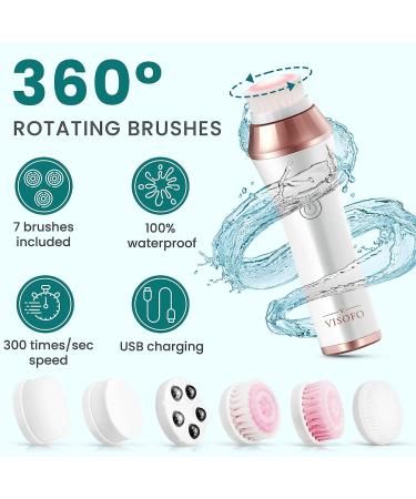 Rechargeable Waterproof Facial Cleansing Brush for All Skin Types | Exfoliating Spin Face Brush Cleanser with 7 Brushes - Buy Online on GoSupps.com