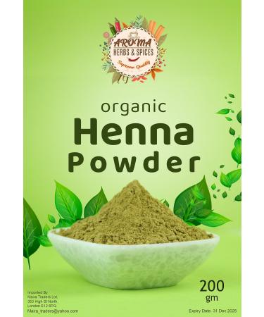 Aroma's Finest Organic Henna for Hair | (200g/7.05oz) | 100% Pure & Natural | Organic Henna Powder (Mehndi) Hair Colour Triple Sifted Body Art Quality Ammonia Free Hair Dye