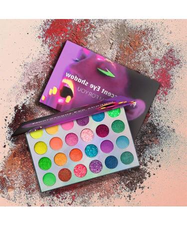 Kalolary Neon Glow in the Dark Eyeshadow Palette - 24 Colors, Highly Pigmented UV Blacklight Matte & Glitter Makeup Kit for Easter - Buy Online on GoSupps.com
