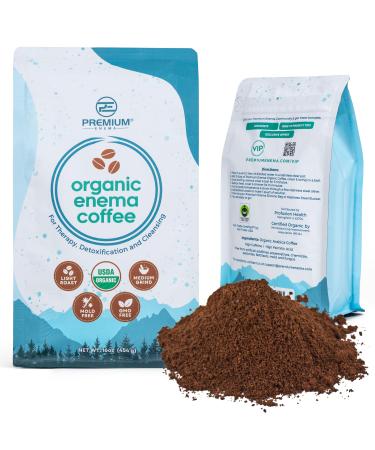 Premium Enema Organic Coffee for Enemas - Light Roast Medium Ground Specialty Grade High Palmitic Acid Caffeine Fair Trade 1Lb 16 Ounce (Pack of 1)