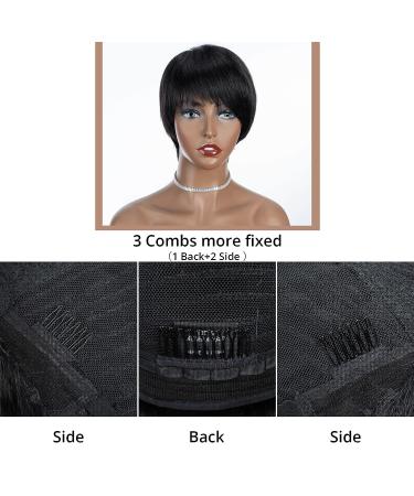 QUEEN VIRGIN REMY Pixie Cut Wig | Short Human Hair Wigs for Black Women with Bangs | 8 Inch Natural Black | Daily Wear Style - Buy Online on GoSupps.com