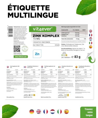 Zinc Complex 15mg - 365 Tablets - With 3 Bioactive Forms of Zinc (Zinc Bisglycinate Zinc Gluconate Zinc Citrate) - 1 Year Supply - High Dosed - Vegan - Buy Online on GoSupps.com