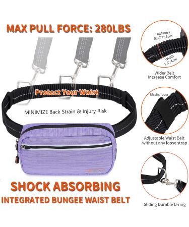 TUDEC Dogs Jogging Line with Belly Belt - Reflective Elastic Leash & Feces Bag Dispenser for Large/Medium Dogs - Gray Purple - Buy Online on GoSupps.com