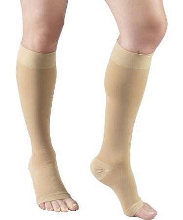 Truform 15-20 mmHg Compression Stockings for Men and Women - Knee High Open Toe - Beige, Large - 1 Pair - Buy Online on GoSupps.com