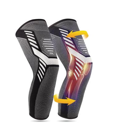 Full Leg Compression Sleeve 4 Pair Long Knee Braces for Women and Men Knee Support with Non Slip Silicone for Sports Running XX-Large Black