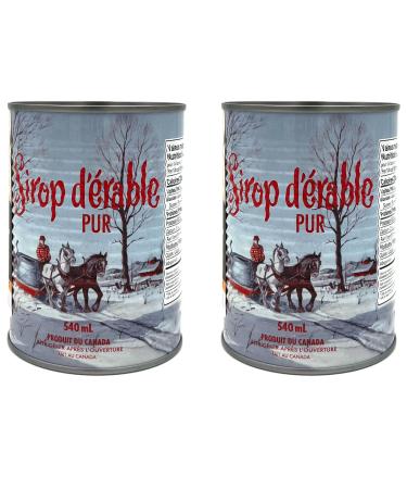 Pack of 2 cans of Canadian Golden Maple Syrup - Premium quality maple syrup. 540ml can