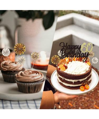 60th Birthday Cake Topper | Black Gold Tortendeko | Happy Birthday Decoration | Cupcake Paper Compartments - Buy Online on GoSupps.com