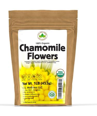 Chamomile Tea 1LB (16Oz) 100% CERTIFIED Organic (USDA seal) Chamomile Flowers Herbal Tea (Matricaria Chamomilla) in 1 lb Bulk Kraft BPA free Resealable Bags from U.S. Wellness Chamomile 1 Pound (Pack of 1)