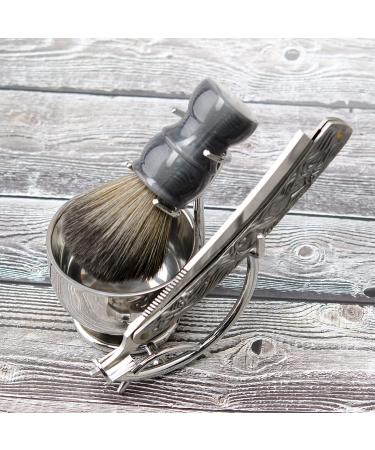 Grandslam Shaving Straight Razor Kit - Premium Steel Cutthroat Razor Leather Strop Brush Bowl & Shaving Soap - Perfect Gift for Men - Silver - Buy Online on GoSupps.com