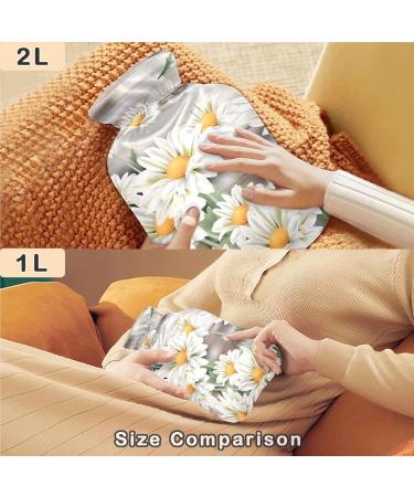 Naanle 1L Hot Water Bottle with Lid - Daisy Flower Design | Pain Relief & Heat Therapy for Back Hands and Feet - Buy Online on GoSupps.com