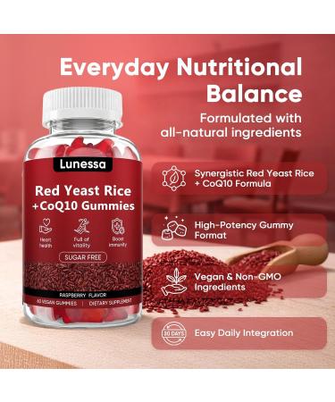 WDVNEX Lunessa Red Yeast Rice and CoQ10 Supports Heart & Daily Wellness with Red Yeast Rice 2400mg CoQ10 200mg for Healthy Cholesterol Non-GMO Vegan Raspberry Flavor 60 Gummies Supplement (2) - Buy Online on GoSupps.com